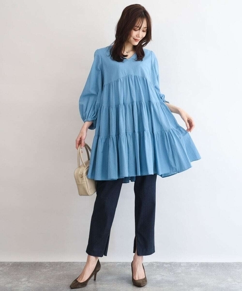 MK MICHEL KLEIN（エムケーミッシェルクラン）の「[洗える]Vネックコットンシフォンチュニックブラウス（シャツ/ブラウス・レディース・ブラック/ブルー・38）」の8枚目の写真