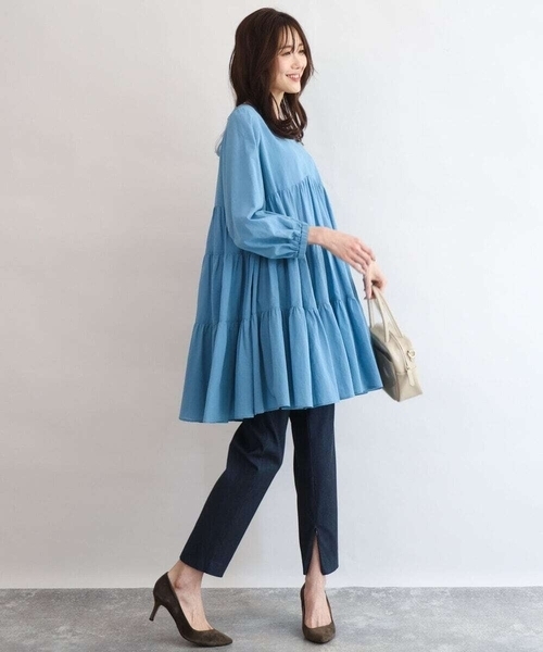 MK MICHEL KLEIN（エムケーミッシェルクラン）の「[洗える]Vネックコットンシフォンチュニックブラウス（シャツ/ブラウス・レディース・ブラック/ブルー・38）」の9枚目の写真