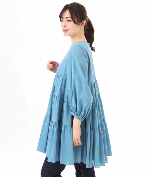 MK MICHEL KLEIN（エムケーミッシェルクラン）の「[洗える]Vネックコットンシフォンチュニックブラウス（シャツ/ブラウス・レディース・ブラック/ブルー・38）」の12枚目の写真
