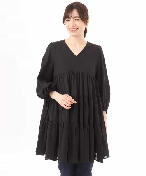 MK MICHEL KLEIN（エムケーミッシェルクラン）の「[洗える]Vネックコットンシフォンチュニックブラウス（シャツ/ブラウス・レディース・ブラック/ブルー・38）」の18枚目の写真