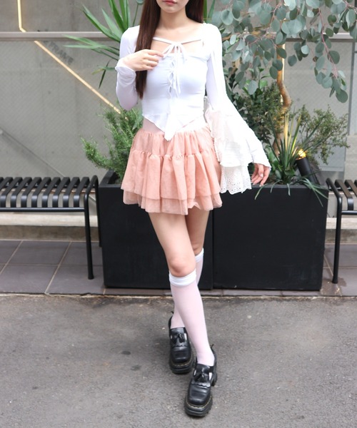 JilLA(ジルア)の「Frilled Lace Dot Mini Skirt / フリルレースドットミニスカート(スカート・レディース・ピンク/ホワイト/ブラック・M/S)」の15枚目の写真
