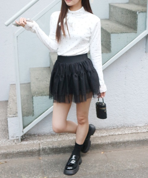 JilLA(ジルア)の「Frilled Lace Dot Mini Skirt / フリルレースドットミニスカート(スカート・レディース・ピンク/ホワイト/ブラック・M/S)」の10枚目の写真