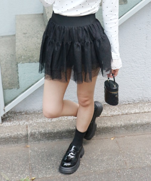 JilLA(ジルア)の「Frilled Lace Dot Mini Skirt / フリルレースドットミニスカート(スカート・レディース・ピンク/ホワイト/ブラック・M/S)」の8枚目の写真
