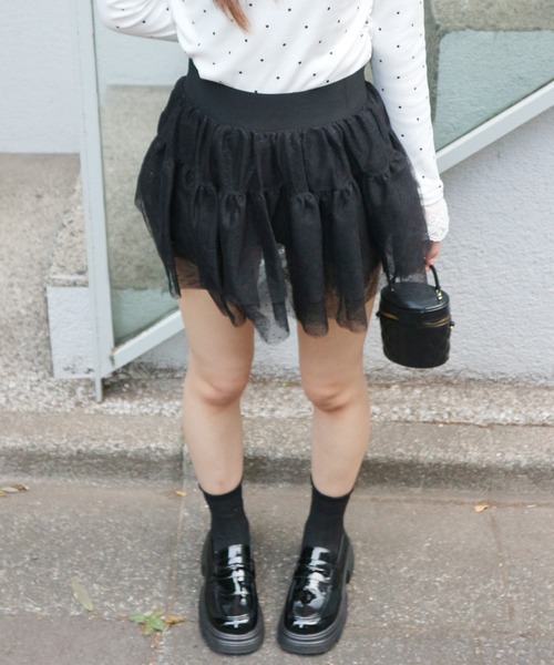 JilLA(ジルア)の「Frilled Lace Dot Mini Skirt / フリルレースドットミニスカート(スカート・レディース・ピンク/ホワイト/ブラック・M/S)」の7枚目の写真