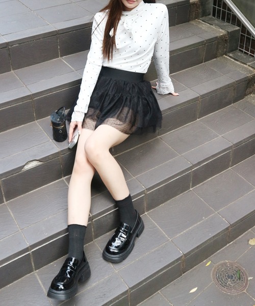 JilLA(ジルア)の「Frilled Lace Dot Mini Skirt / フリルレースドットミニスカート(スカート・レディース・ピンク/ホワイト/ブラック・M/S)」の13枚目の写真