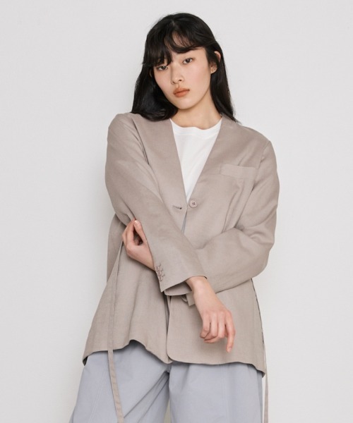 COMMON+HAUS(コモンハウス)の「麻混ノーカラージャケット(ノーカラージャケット・レディース・アイボリー/ブラック/グレー・S/M/L)」の3枚目の写真