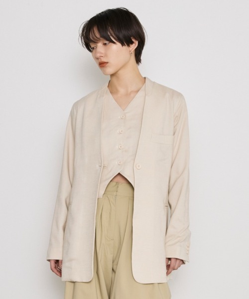COMMON+HAUS(コモンハウス)の「麻混ノーカラージャケット(ノーカラージャケット・レディース・アイボリー/ブラック/グレー・S/M/L)」の1枚目の写真