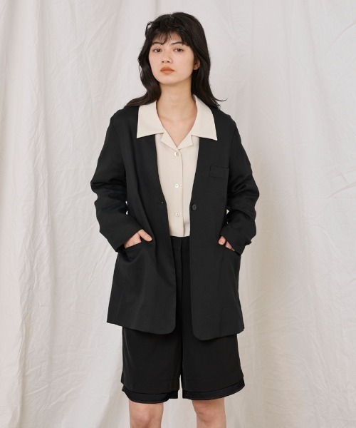 COMMON+HAUS(コモンハウス)の「麻混ノーカラージャケット(ノーカラージャケット・レディース・アイボリー/ブラック/グレー・S/M/L)」の2枚目の写真