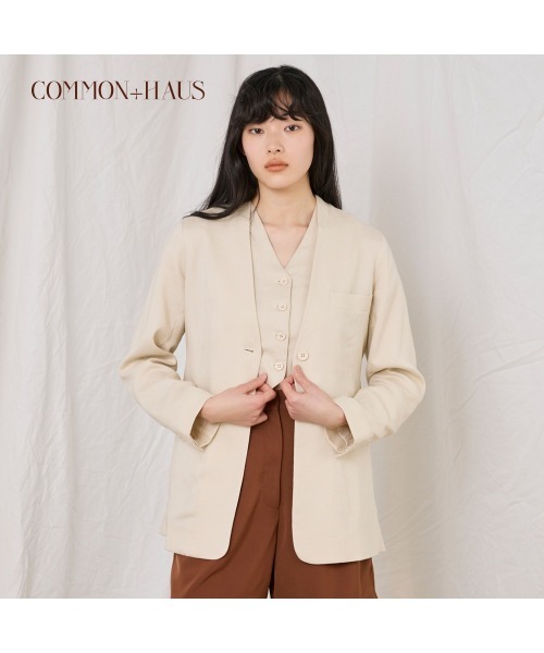 COMMON+HAUS(コモンハウス)の「麻混ノーカラージャケット(ノーカラージャケット・レディース・アイボリー/ブラック/グレー・S/M/L)」の4枚目の写真