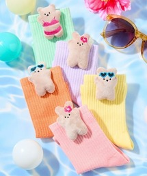 綿混日焼けアニマルマスコット付きソックス15cm丈
