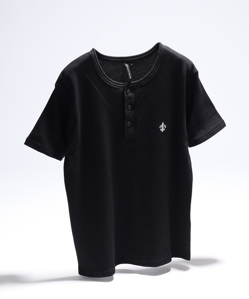 bike star(バイクスター)の「BIKE STAR ワンポイント刺繍ワッフルジャストフィットヘンリーネックT 半袖(Tシャツ/カットソー・メンズ・ブラック/ホワイト/チャコール/レッド・S/M/L)」の5枚目の写真