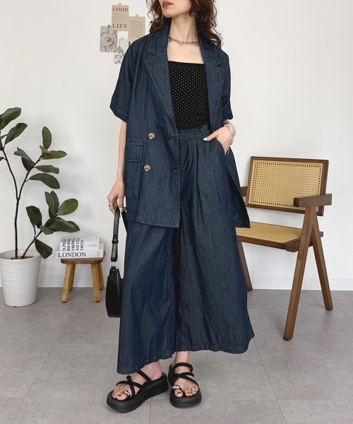 RCD(アールシーディー)の「エアリーデニム前タックワイドパンツ(デニムパンツ・レディース・ワンウォッシュ/ネイビー・LL/L/3L/M/4L)」の12枚目の写真