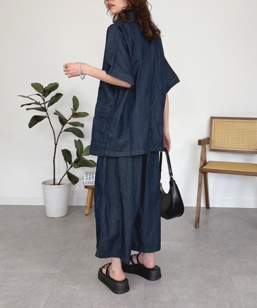 RCD(アールシーディー)の「エアリーデニム前タックワイドパンツ(デニムパンツ・レディース・ワンウォッシュ/ネイビー・LL/L/3L/M/4L)」の14枚目の写真