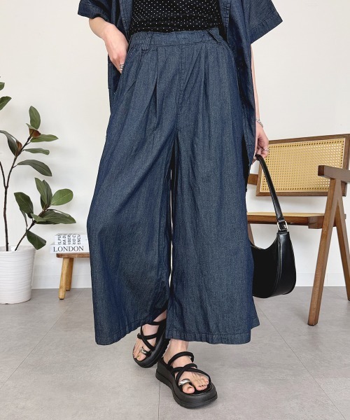 RCD(アールシーディー)の「エアリーデニム前タックワイドパンツ(デニムパンツ・レディース・ワンウォッシュ/ネイビー・LL/L/3L/M/4L)」の6枚目の写真