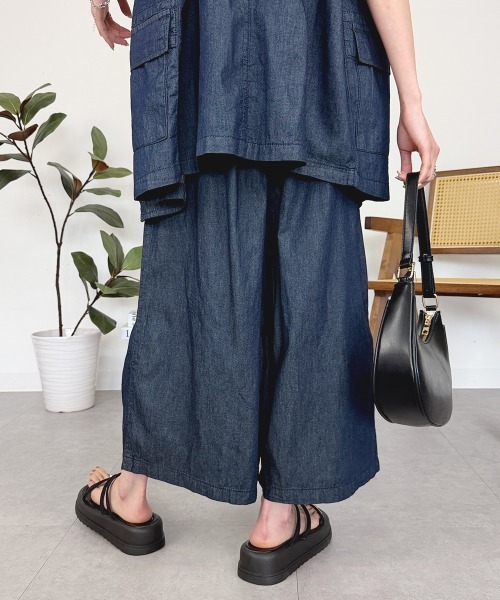 RCD(アールシーディー)の「エアリーデニム前タックワイドパンツ(デニムパンツ・レディース・ワンウォッシュ/ネイビー・LL/L/3L/M/4L)」の8枚目の写真