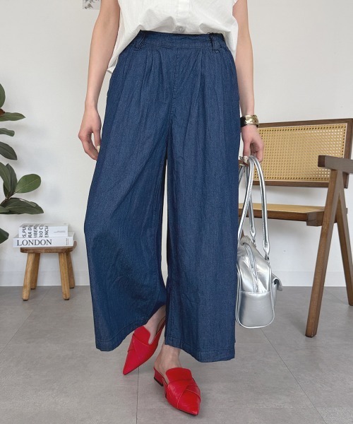 RCD(アールシーディー)の「エアリーデニム前タックワイドパンツ(デニムパンツ・レディース・ワンウォッシュ/ネイビー・LL/L/3L/M/4L)」の3枚目の写真
