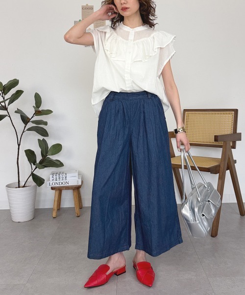 RCD(アールシーディー)の「エアリーデニム前タックワイドパンツ(デニムパンツ・レディース・ワンウォッシュ/ネイビー・LL/L/3L/M/4L)」の9枚目の写真