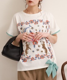 kilki（キルキー）の「kilki リボン付き総柄フェイクレイヤードカットソー 半袖（Tシャツ/カットソー）」