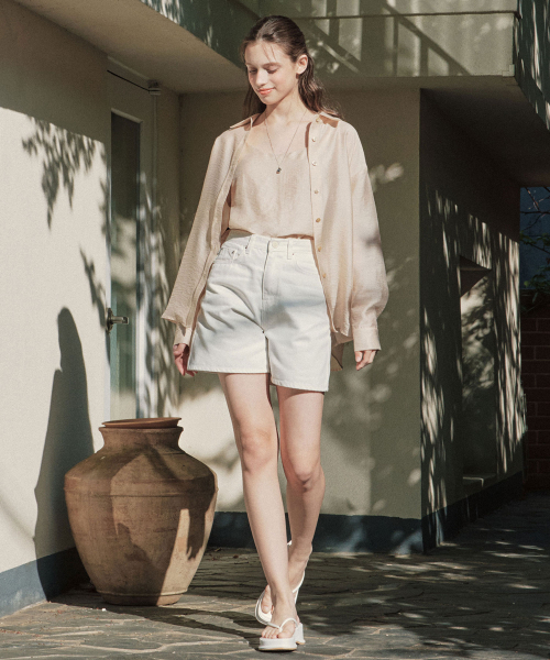 ZEROSTREET（ゼロストリート）の「[2カラー] [セット] テンセルシャツ & ノースリーブTシャツ（シャツ/ブラウス・レディース・Beige/ネイビー・SMALL/MEDIUM）」の4枚目の写真