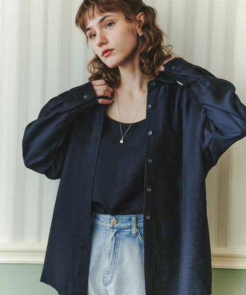 ZEROSTREET（ゼロストリート）の「[2カラー] [セット] テンセルシャツ & ノースリーブTシャツ（シャツ/ブラウス・レディース・Beige/ネイビー・SMALL/MEDIUM）」の5枚目の写真