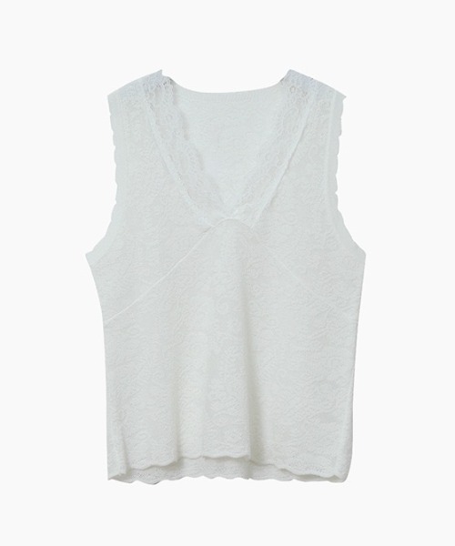 CHUN CHUN NOTES(チュンチュンノーツ)の「26SS/レースVネックノースリーブトップス(Tシャツ/カットソー・レディース・ブラック/ホワイト・F)」の13枚目の写真