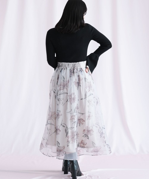 Ruwan yu(ルワンユー)の「オーガンジーフラワーフレアスカート(スカート・レディース・ピンク・L/LL/3L/4L)」の21枚目の写真