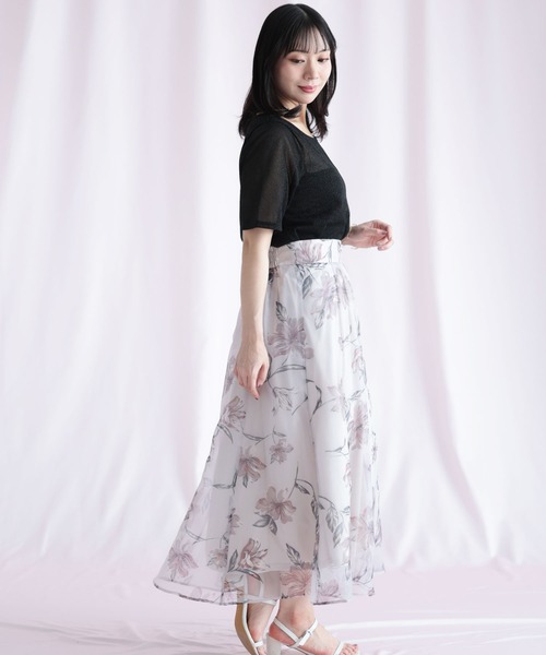 Ruwan yu(ルワンユー)の「オーガンジーフラワーフレアスカート(スカート・レディース・ピンク・L/LL/3L/4L)」の5枚目の写真