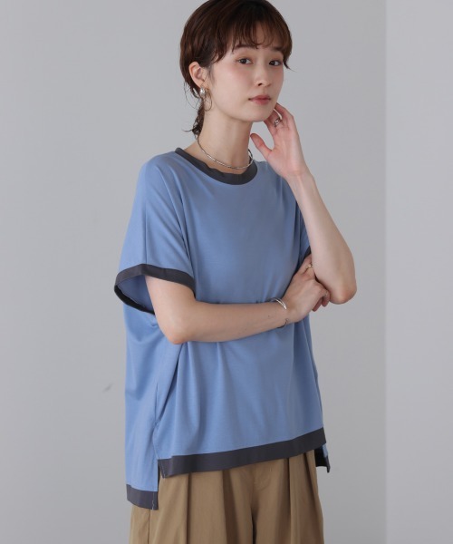 Bou Jeloud(ブージュルード)の「バイカラーTシャツ(Tシャツ/カットソー・レディース・アイボリー/ライトブルー/ブラック/ブラウン・FREE)」の4枚目の写真