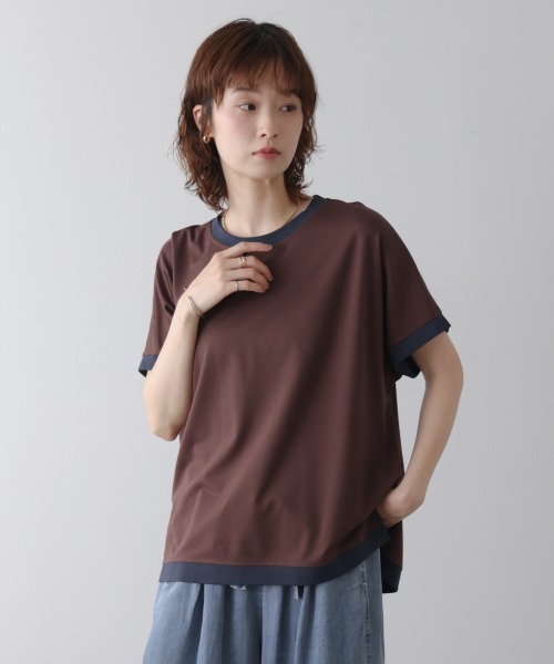 Bou Jeloud(ブージュルード)の「バイカラーTシャツ(Tシャツ/カットソー・レディース・アイボリー/ライトブルー/ブラック/ブラウン・FREE)」の7枚目の写真