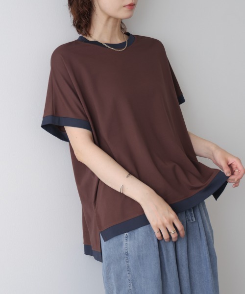 Bou Jeloud(ブージュルード)の「バイカラーTシャツ(Tシャツ/カットソー・レディース・アイボリー/ライトブルー/ブラック/ブラウン・FREE)」の9枚目の写真