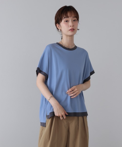 Bou Jeloud(ブージュルード)の「バイカラーTシャツ(Tシャツ/カットソー・レディース・アイボリー/ライトブルー/ブラック/ブラウン・FREE)」の18枚目の写真