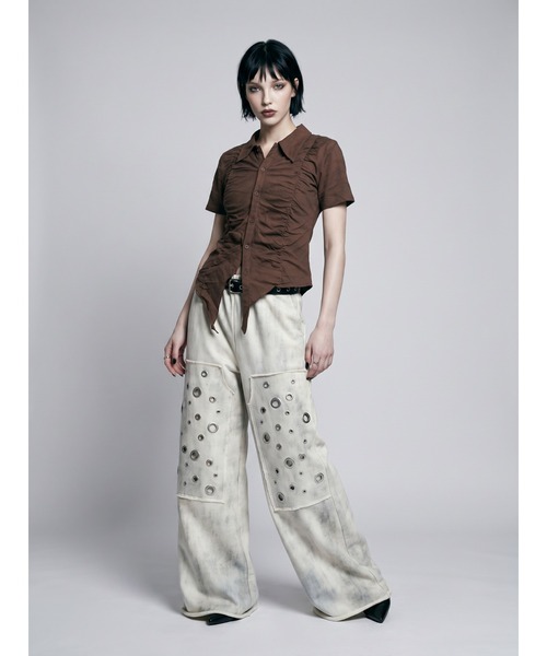 TAJEN:T(タジェント)の「【TAJEN:T】SHIRRING CUT & SEW SHIRT/シャーリングカットソーシャツ(Tシャツ/カットソー・レディース・アイボリー/ブラック/ブラウン・FREE)」の12枚目の写真