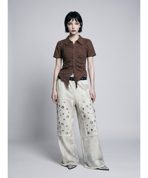 TAJEN:T(タジェント)の「【TAJEN:T】SHIRRING CUT & SEW SHIRT/シャーリングカットソーシャツ(Tシャツ/カットソー・レディース・アイボリー/ブラック/ブラウン・FREE)」の11枚目の写真