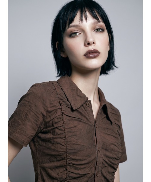 TAJEN:T(タジェント)の「【TAJEN:T】SHIRRING CUT & SEW SHIRT/シャーリングカットソーシャツ(Tシャツ/カットソー・レディース・アイボリー/ブラック/ブラウン・FREE)」の14枚目の写真