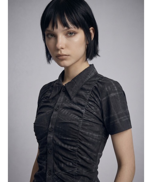 TAJEN:T(タジェント)の「【TAJEN:T】SHIRRING CUT & SEW SHIRT/シャーリングカットソーシャツ(Tシャツ/カットソー・レディース・アイボリー/ブラック/ブラウン・FREE)」の19枚目の写真