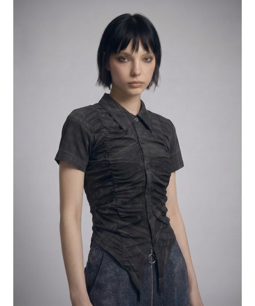 TAJEN:T(タジェント)の「【TAJEN:T】SHIRRING CUT & SEW SHIRT/シャーリングカットソーシャツ(Tシャツ/カットソー・レディース・アイボリー/ブラック/ブラウン・FREE)」の20枚目の写真