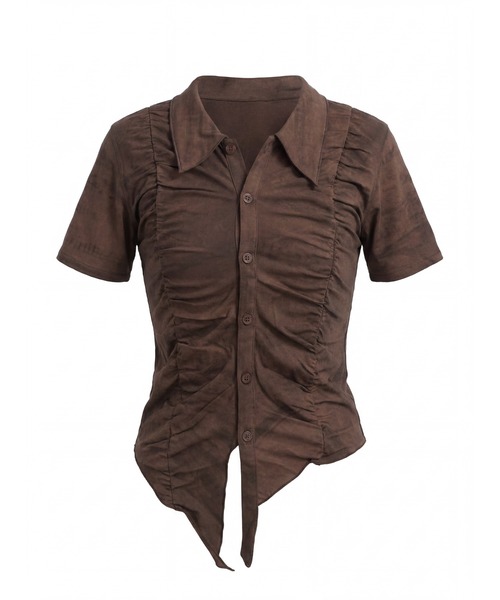 TAJEN:T(タジェント)の「【TAJEN:T】SHIRRING CUT & SEW SHIRT/シャーリングカットソーシャツ(Tシャツ/カットソー・レディース・アイボリー/ブラック/ブラウン・FREE)」の16枚目の写真