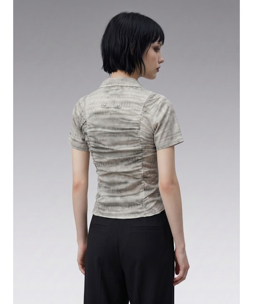 TAJEN:T(タジェント)の「【TAJEN:T】SHIRRING CUT & SEW SHIRT/シャーリングカットソーシャツ(Tシャツ/カットソー・レディース・アイボリー/ブラック/ブラウン・FREE)」の7枚目の写真