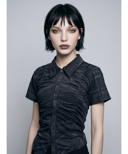 TAJEN:T(タジェント)の「【TAJEN:T】SHIRRING CUT & SEW SHIRT/シャーリングカットソーシャツ(Tシャツ/カットソー・レディース・アイボリー/ブラック/ブラウン・FREE)」の18枚目の写真