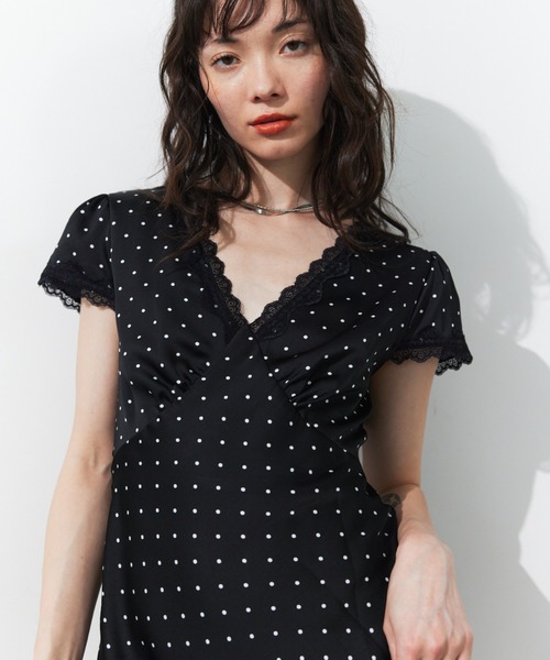 HANNE(アン)の「ドットサテンワンピース(ワンピース・レディース・ブラック/ホワイト・FREE)」の6枚目の写真