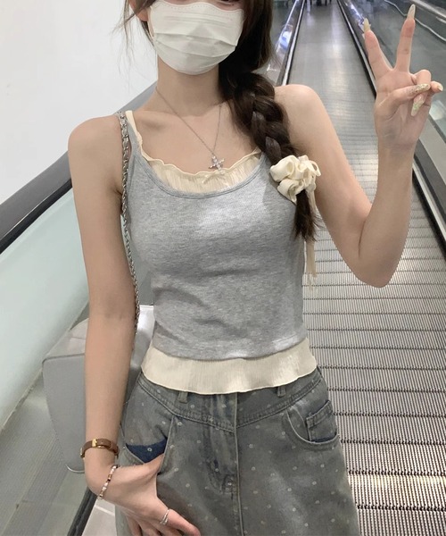 HALEY PESCA(ヘーリーペスカ)の「HALEY PESCA/フェイクツーピース フリルキャミソール(キャミソール・レディース・アイボリー/グレー・MEDIUM/SMALL)」の13枚目の写真