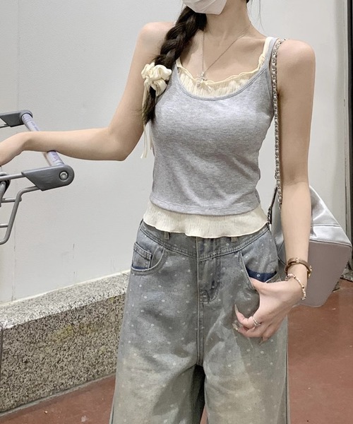 HALEY PESCA(ヘーリーペスカ)の「HALEY PESCA/フェイクツーピース フリルキャミソール(キャミソール・レディース・アイボリー/グレー・MEDIUM/SMALL)」の5枚目の写真