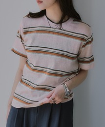 配色 マルチボーダー シアー Tシャツ