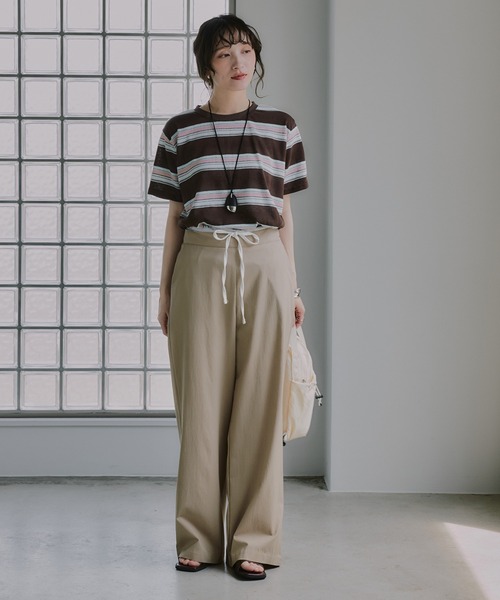 210nouve（トゥージュヌーブ）の「配色 マルチボーダー シアー Tシャツ（Tシャツ/カットソー・レディース・ブラウン/ピンク/ネイビー・FREE）」の21枚目の写真