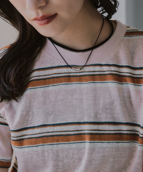 210nouve（トゥージュヌーブ）の「配色 マルチボーダー シアー Tシャツ（Tシャツ/カットソー・レディース・ブラウン/ピンク/ネイビー・FREE）」の17枚目の写真