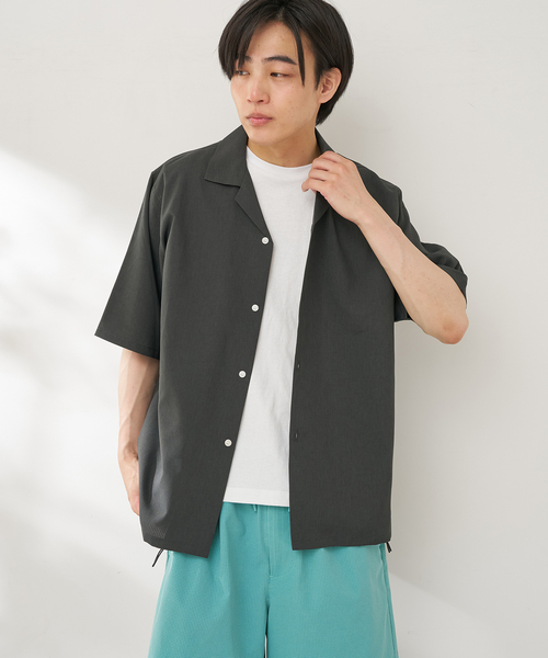 B.C STOCK（ベーセーストック）の「【速乾・接触冷感・UVカット】COOLFIBER(R)Air オープンカラーシャツ（シャツ/ブラウス・メンズ・カーキ/チャコールグレー/ベージュ/ネイビー・MEDIUM/LARGE）」の6枚目の写真