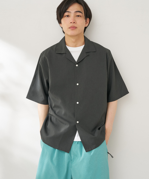 B.C STOCK（ベーセーストック）の「【速乾・接触冷感・UVカット】COOLFIBER(R)Air オープンカラーシャツ（シャツ/ブラウス・メンズ・カーキ/チャコールグレー/ベージュ/ネイビー・MEDIUM/LARGE）」の7枚目の写真
