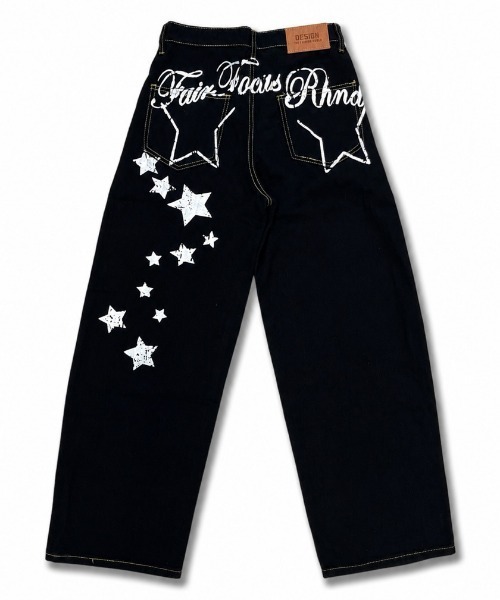 NANEA（ナネア）の「スタープリント ワイドバギーデニム（デニムパンツ・レディース・ブラック・SMALL/MEDIUM）」の11枚目の写真