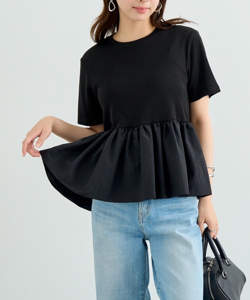MAISON BREEZE reveur(メゾンブリーズレヴール)の「【MAISON BREEZE reveur】ナイロンペプラムテレコプルオーバー trc(Tシャツ/カットソー・レディース・ブラック/オフホワイト・FREE)」の5枚目の写真
