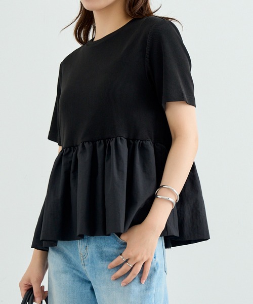MAISON BREEZE reveur(メゾンブリーズレヴール)の「【MAISON BREEZE reveur】ナイロンペプラムテレコプルオーバー trc(Tシャツ/カットソー・レディース・ブラック/オフホワイト・FREE)」の4枚目の写真